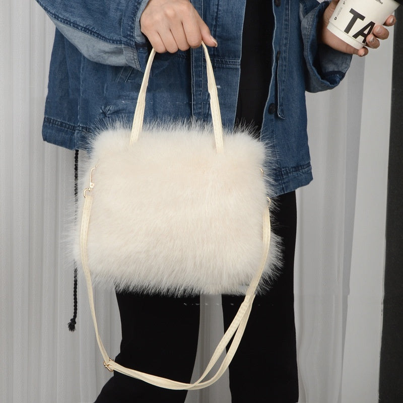 Sac à bandoulière en peluche portable, sac à main féminin.
