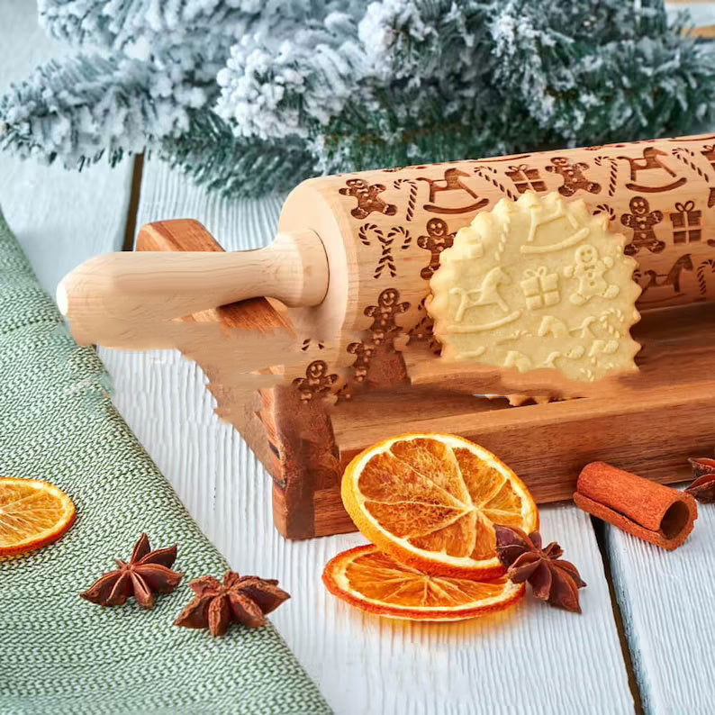 Rouleau à pâtisserie en relief avec motif de traîneau pour cadeau de Noël