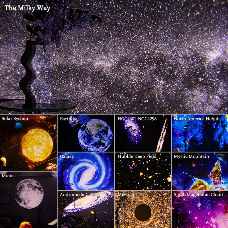 Projecteur de lumière nocturne Galaxy, projecteur de ciel étoilé, lampe de planétarium à rotation 360 pour la chambre des enfants, cadeau de la Saint-Valentin, décoration de mariage.
