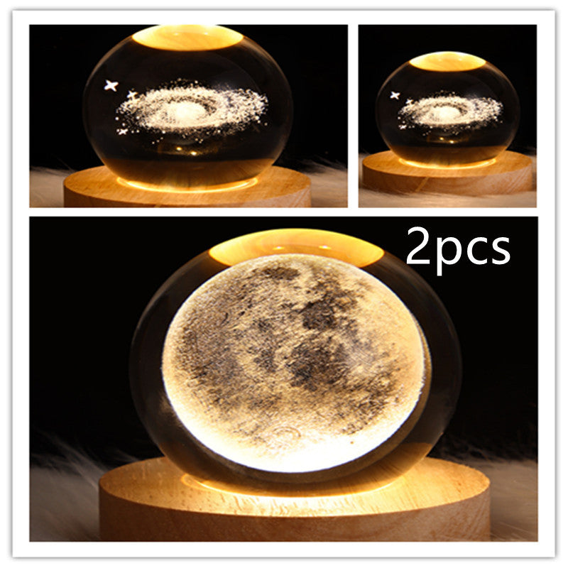 Lampe de table en cristal galaxie LED, lampe 3D de planète et de lune, décoration de chambre pour enfants, fête d'anniversaire pour enfants.