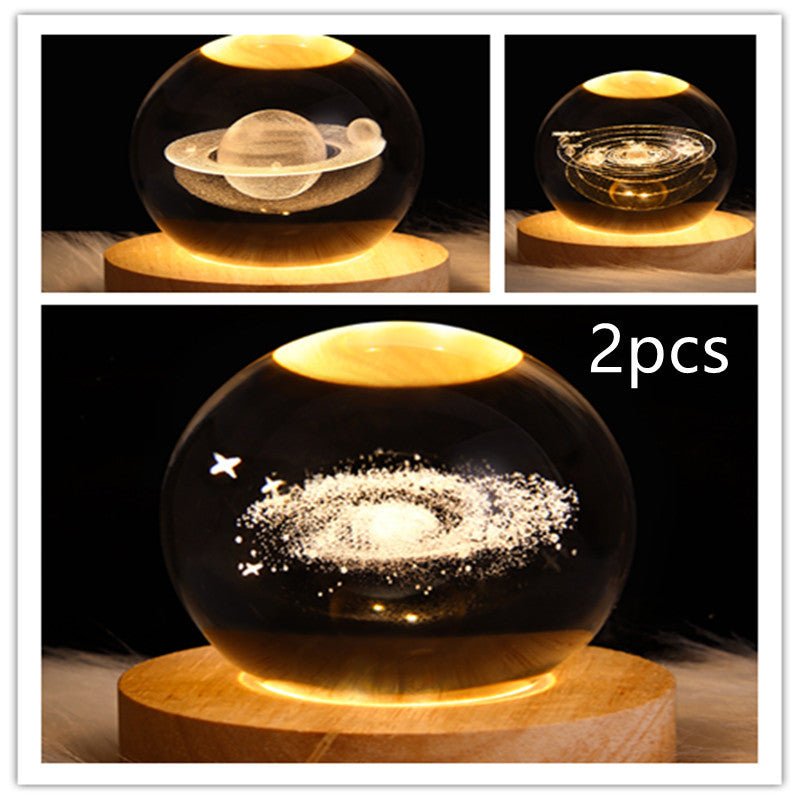 Lampe de table en cristal galaxie LED, lampe 3D de planète et de lune, décoration de chambre pour enfants, fête d'anniversaire pour enfants.