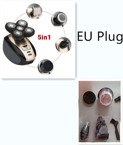 Rasoir électrique multifonction 5 en 1 avec 5 lames pour hommes, tondeuse rechargeable pour tête rasée, barbe et poils de nez.