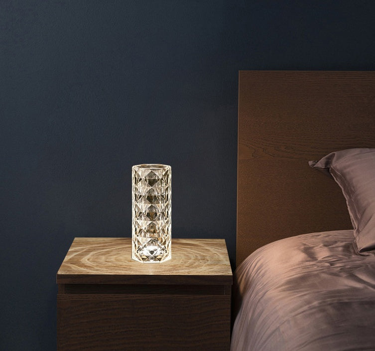 Lampe de table en cristal nordique USB, lampes de chambre, lumière d'ambiance à intensité variable, lampe de nuit en diamant, projecteur de rose, décoration.