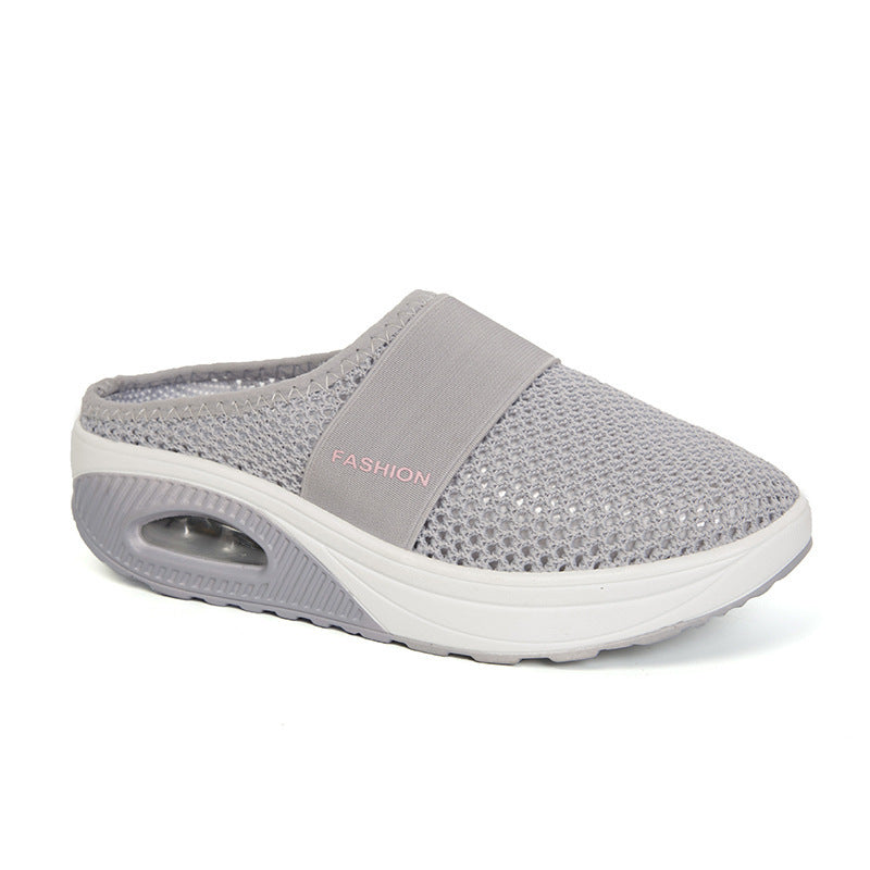 Chaussons à talon compensé rond en maille Baotou décontractés quotidiens grande taille.