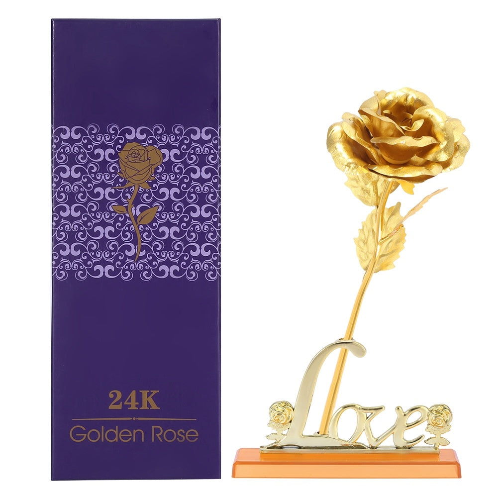 Fleur artificielle en feuille d'or 24 carats, rose, cadeau romantique pour la Saint-Valentin, pour la décoration de la table de la maison (doré)