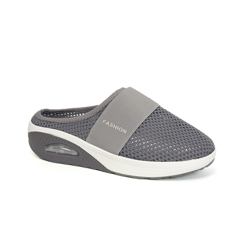 Chaussons à talon compensé rond en maille Baotou décontractés quotidiens grande taille.