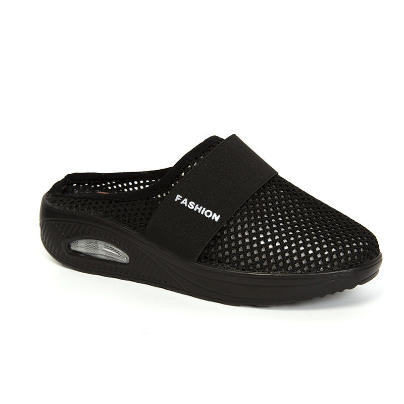 Chaussons à talon compensé rond en maille Baotou décontractés quotidiens grande taille.