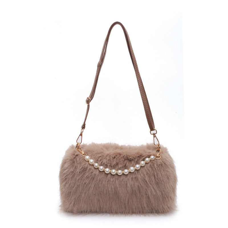 Mode d'automne et d'hiver Sacs à épaule Sac bandoulière en chaîne de perles Sac polyvalent pour le transport Sac en peluche pour femmes