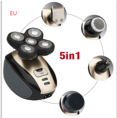 Rasoir électrique multifonction 5 en 1 avec 5 lames pour hommes, tondeuse rechargeable pour tête rasée, barbe et poils de nez.
