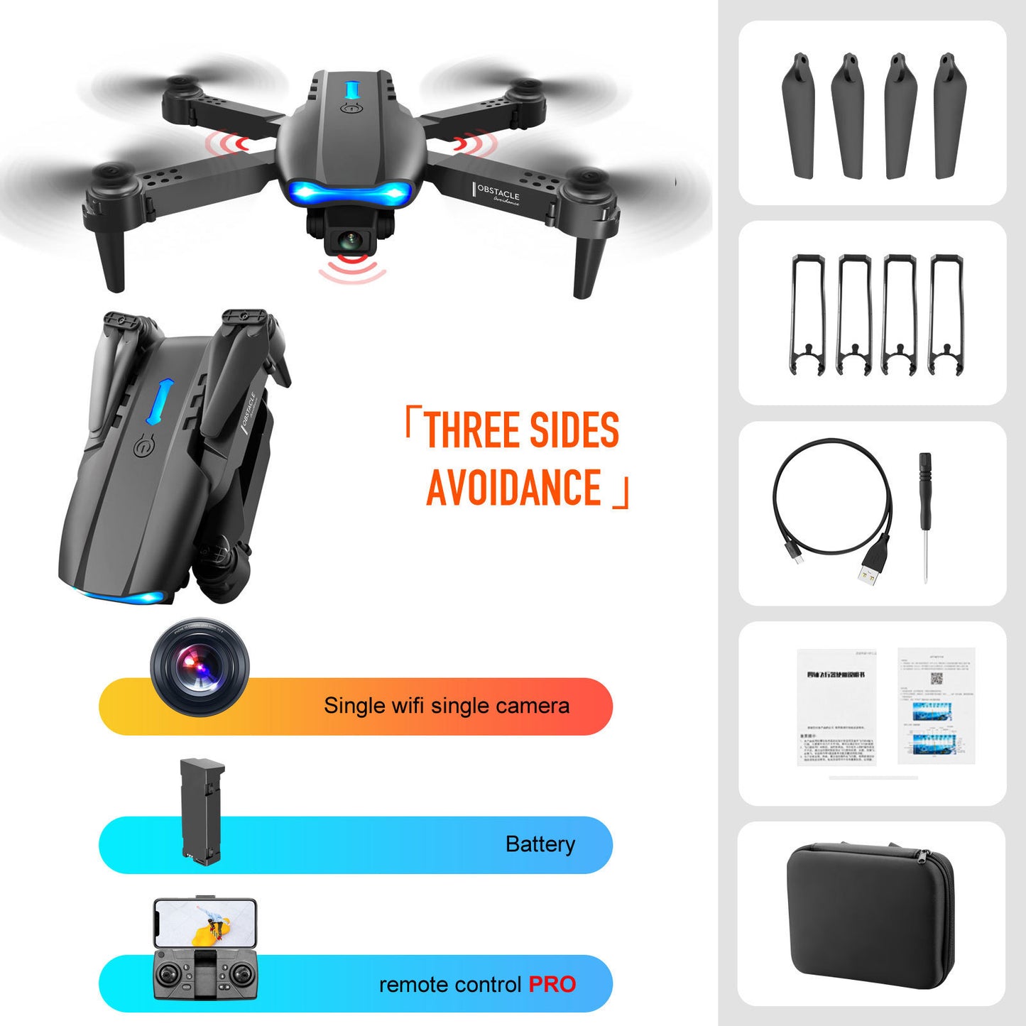 Drone à évitement d'obstacles tridimensionnel avec télécommande à double caméra 4K