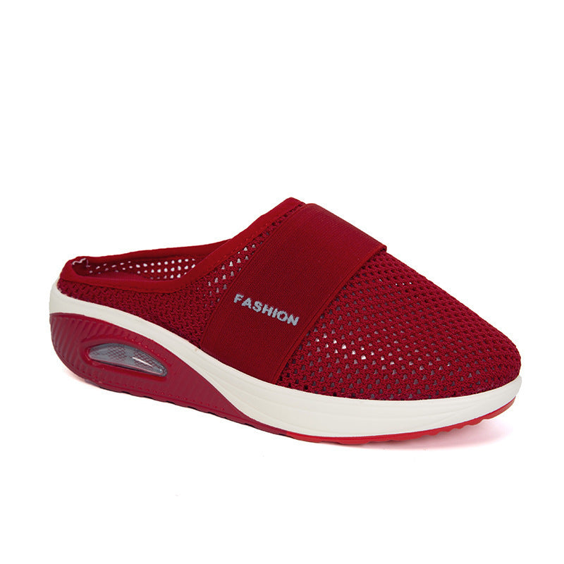 Chaussons à talon compensé rond en maille Baotou décontractés quotidiens grande taille.