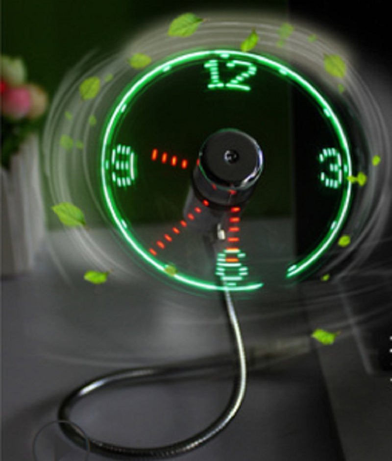 Mini ventilateur USB réglable et flexible avec lumière LED, horloge de bureau, gadget sympa, affichage de l'heure