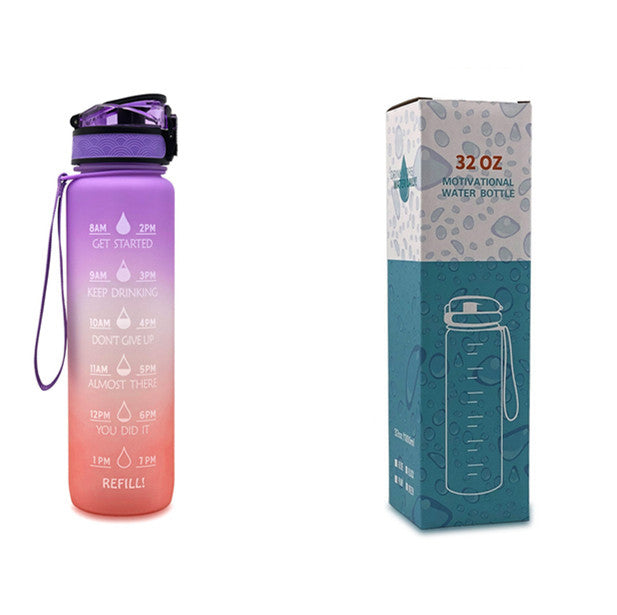 Bouteille d'eau Tritan 1L avec marqueur horaire, couvercle Bounce, bouteille d'eau motivante, tasse étanche pour le cyclisme et le fitness.