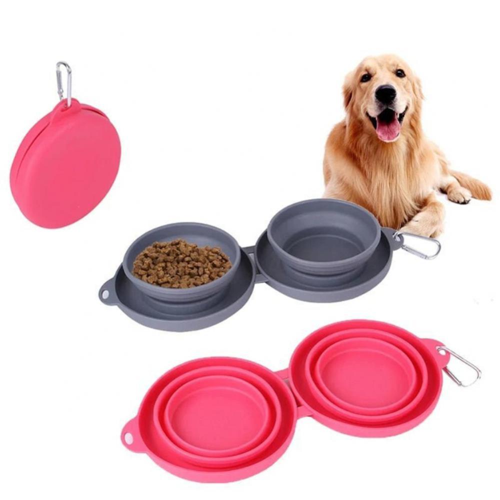 Bol de nourriture pliable en caoutchouc à double compartiment pour animaux de compagnie, fournitures pour animaux, bols pour chiens et chats.