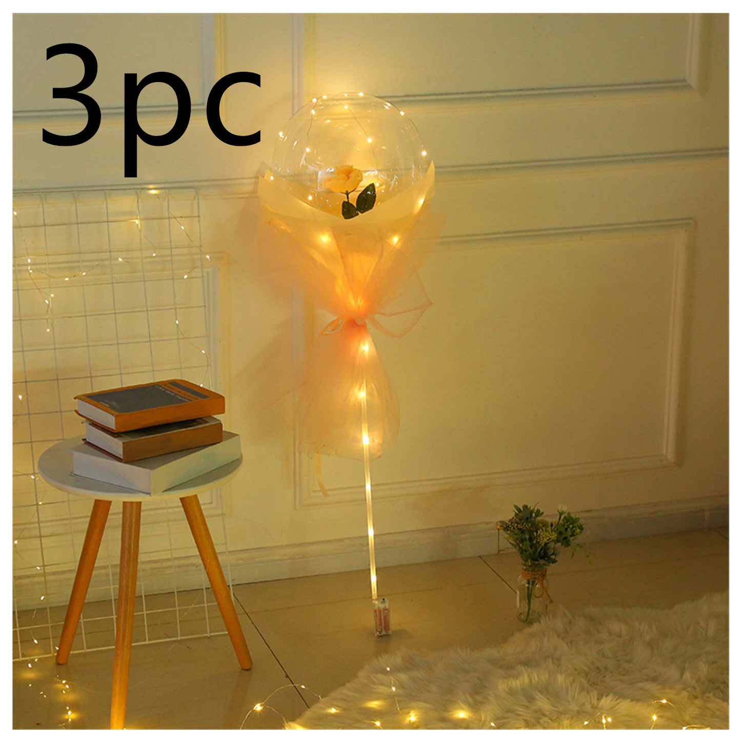 LED Ballon lumineux Rose Bouquet Transparent Bobo Boule Rose