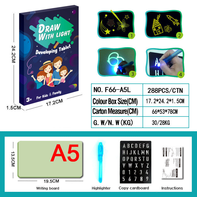 Tablette de dessin éducative 3D Magic 8 avec effets lumineux, tableau de puzzle, bloc-notes.