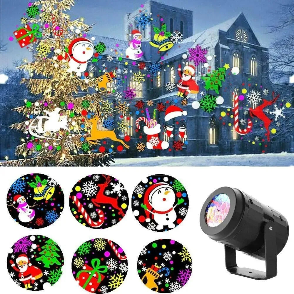 Lumières de fête de Noël, projecteur de flocons de neige, lumière LED, lumière de scène, motif de Noël tournant, éclairage de vacances en extérieur, décoration de jardin pour Noël.