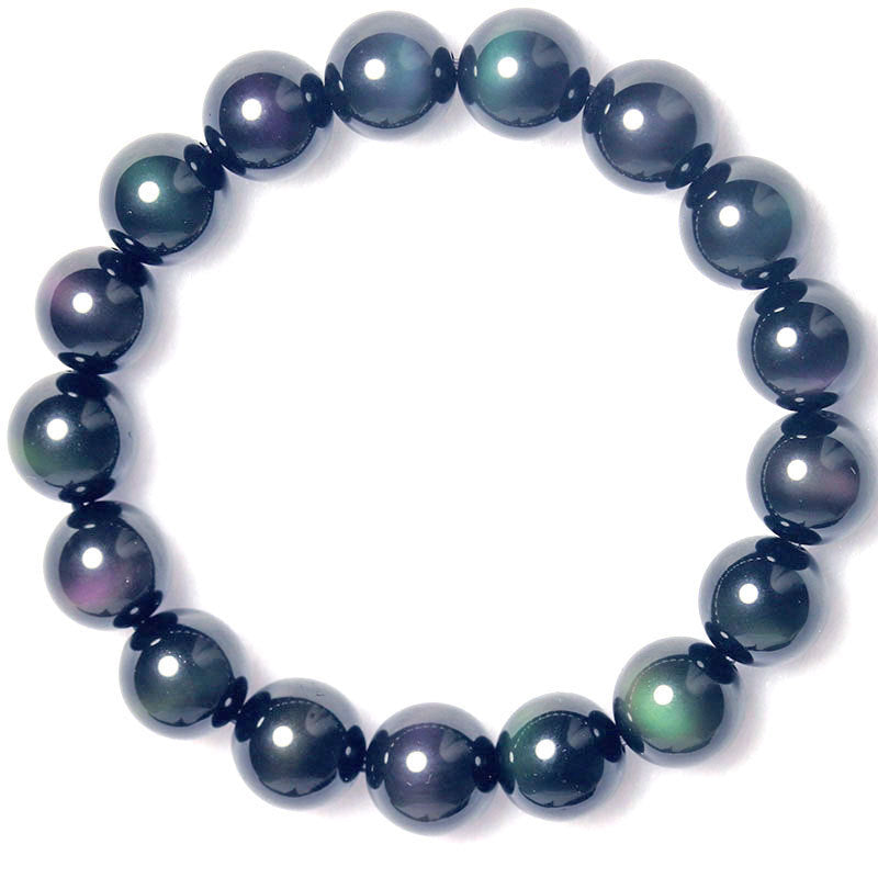 Bracelet en obsidienne à œil violet et vert arc-en-ciel.