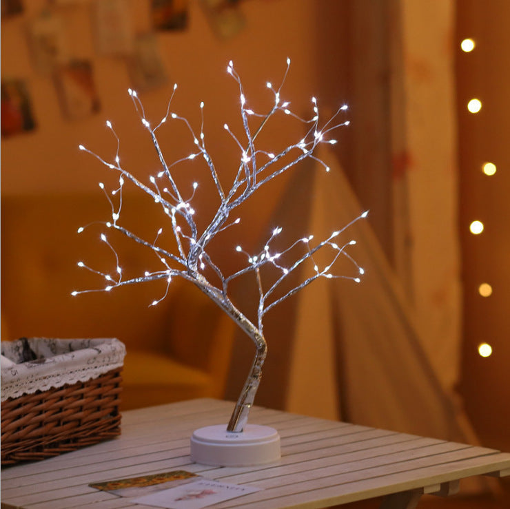 Interrupteur à effleurement lumineux en forme d'arbre, lumière nocturne étoilée en perle.