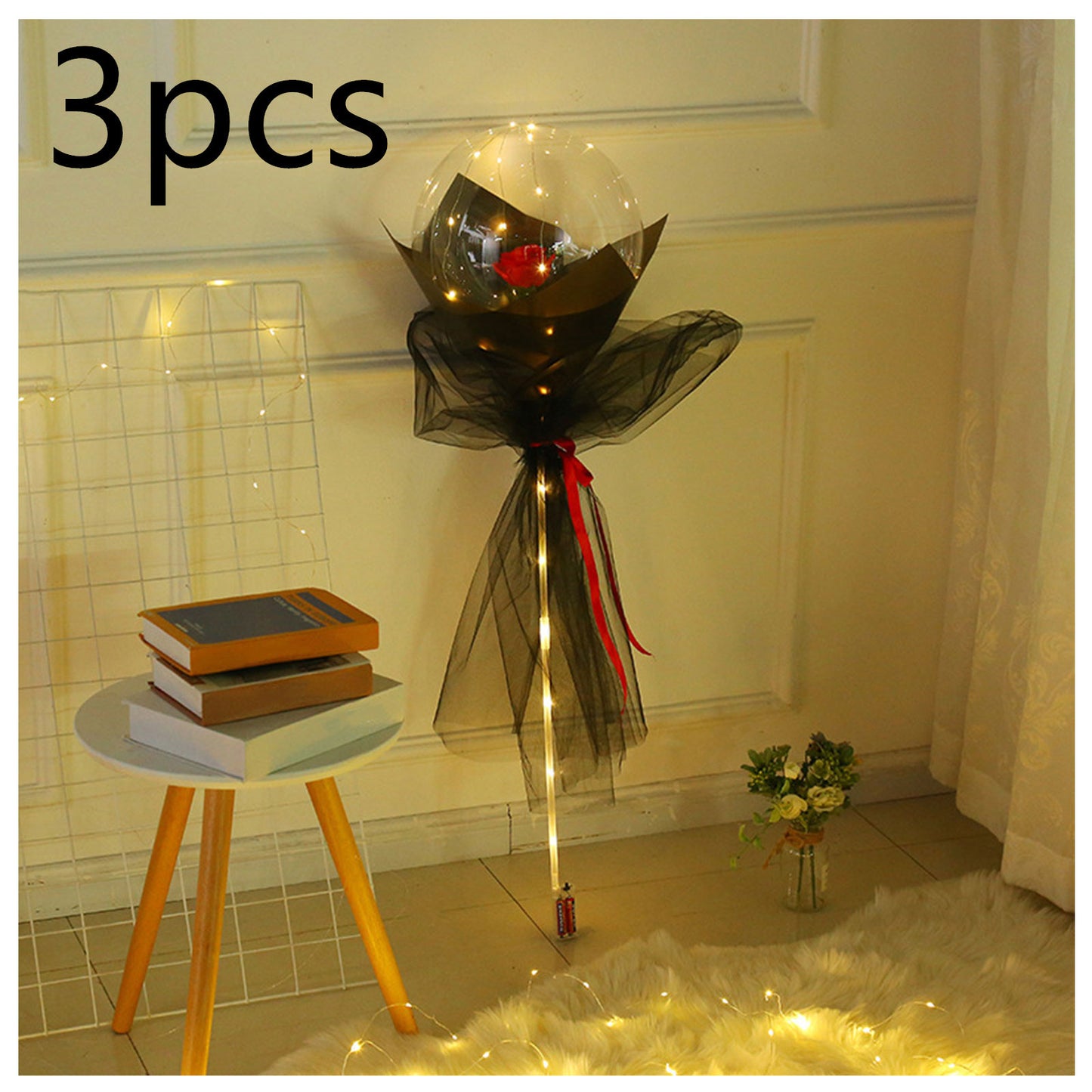 LED Ballon lumineux Rose Bouquet Transparent Bobo Boule Rose