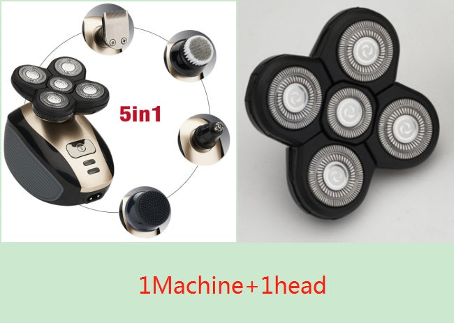Rasoir électrique multifonction 5 en 1 avec 5 lames pour hommes, tondeuse rechargeable pour tête rasée, barbe et poils de nez.