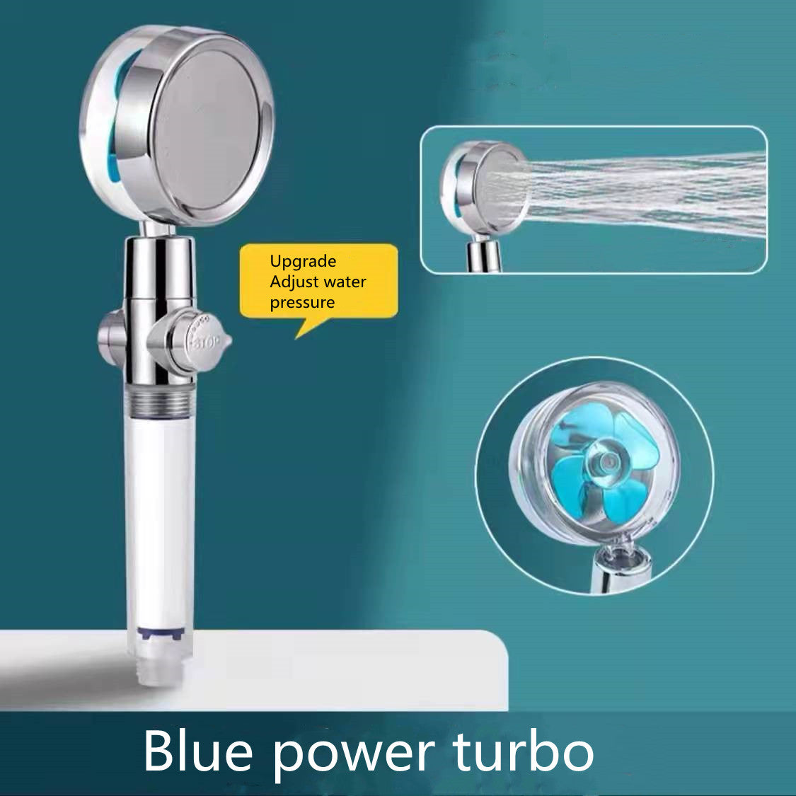 Pommeau de douche à économie d'eau, rotation à 360 degrés avec petit ventilateur, buse de pulvérisation haute pression ABS, accessoires de salle de bain.