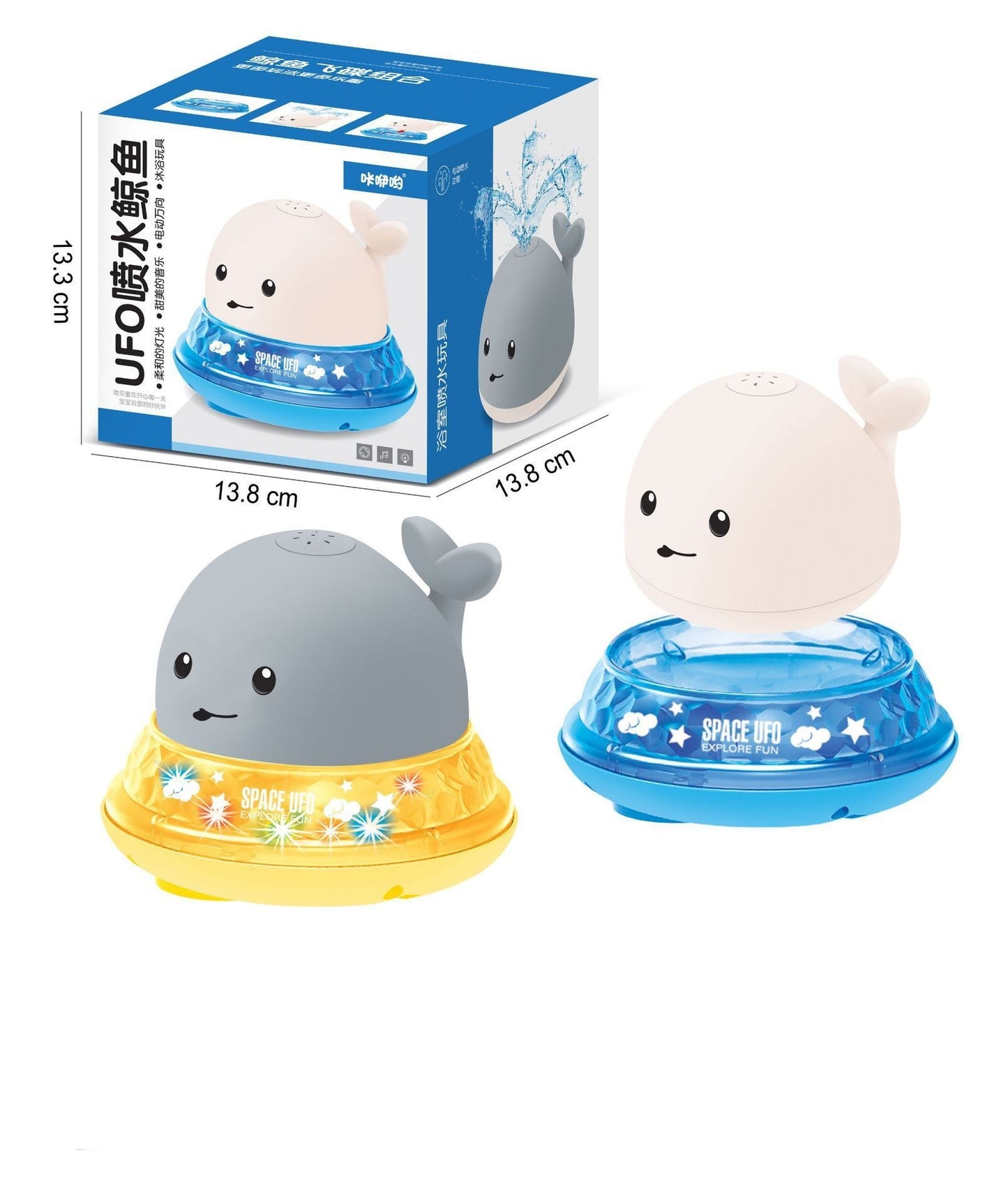 Jouets de bain en forme de bébé, mignon, dessin animé, baleine flottante, pulvérisant de l'eau, avec musique légère et lumière LED.