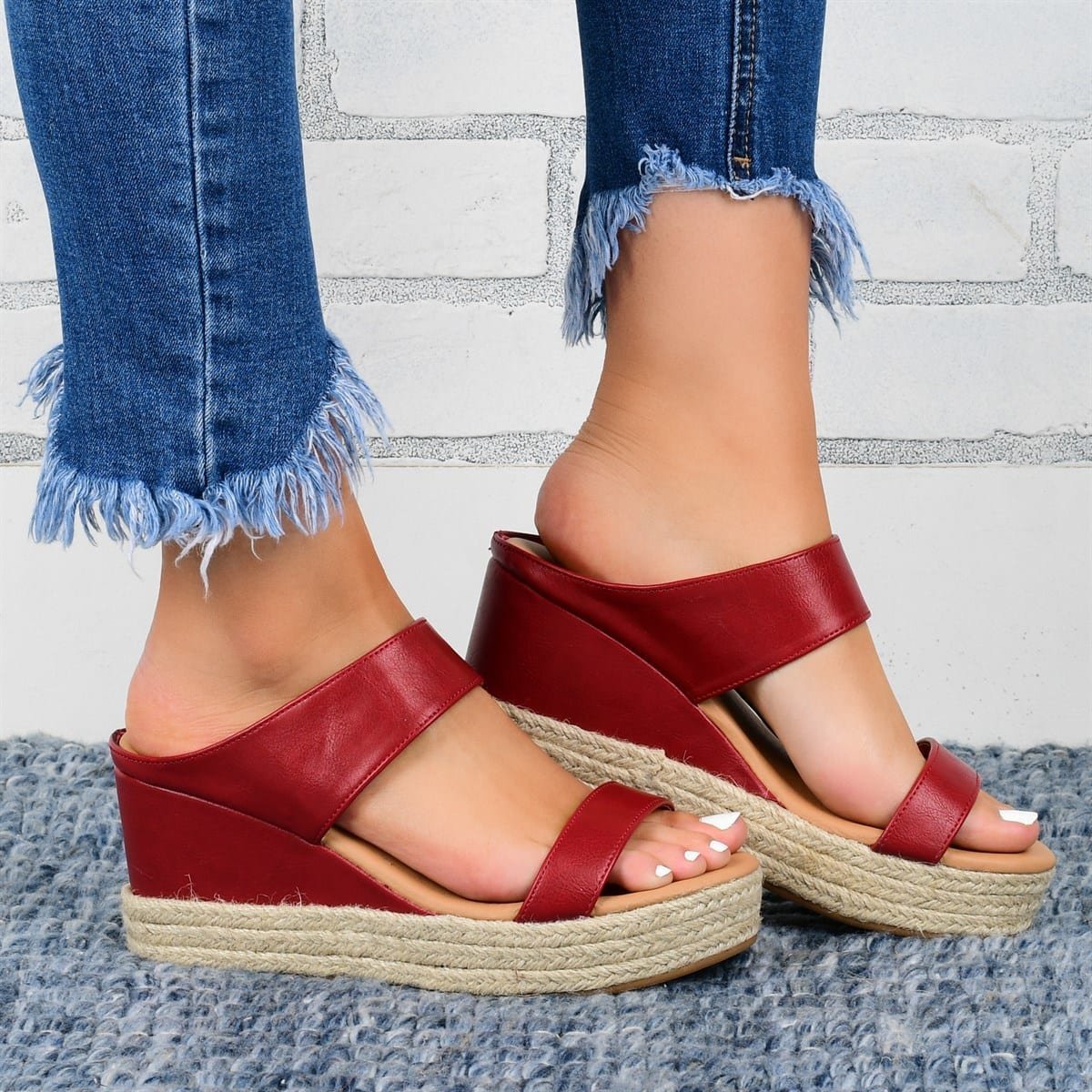 Chaussons à talon compensé, sandales décontractées, chaussures à talon compensé en chanvre.