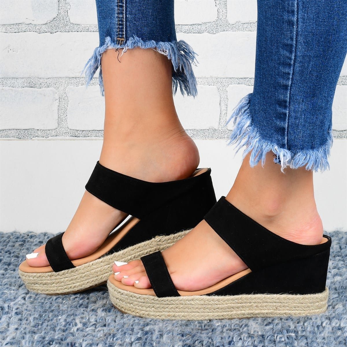 Chaussons à talon compensé, sandales décontractées, chaussures à talon compensé en chanvre.