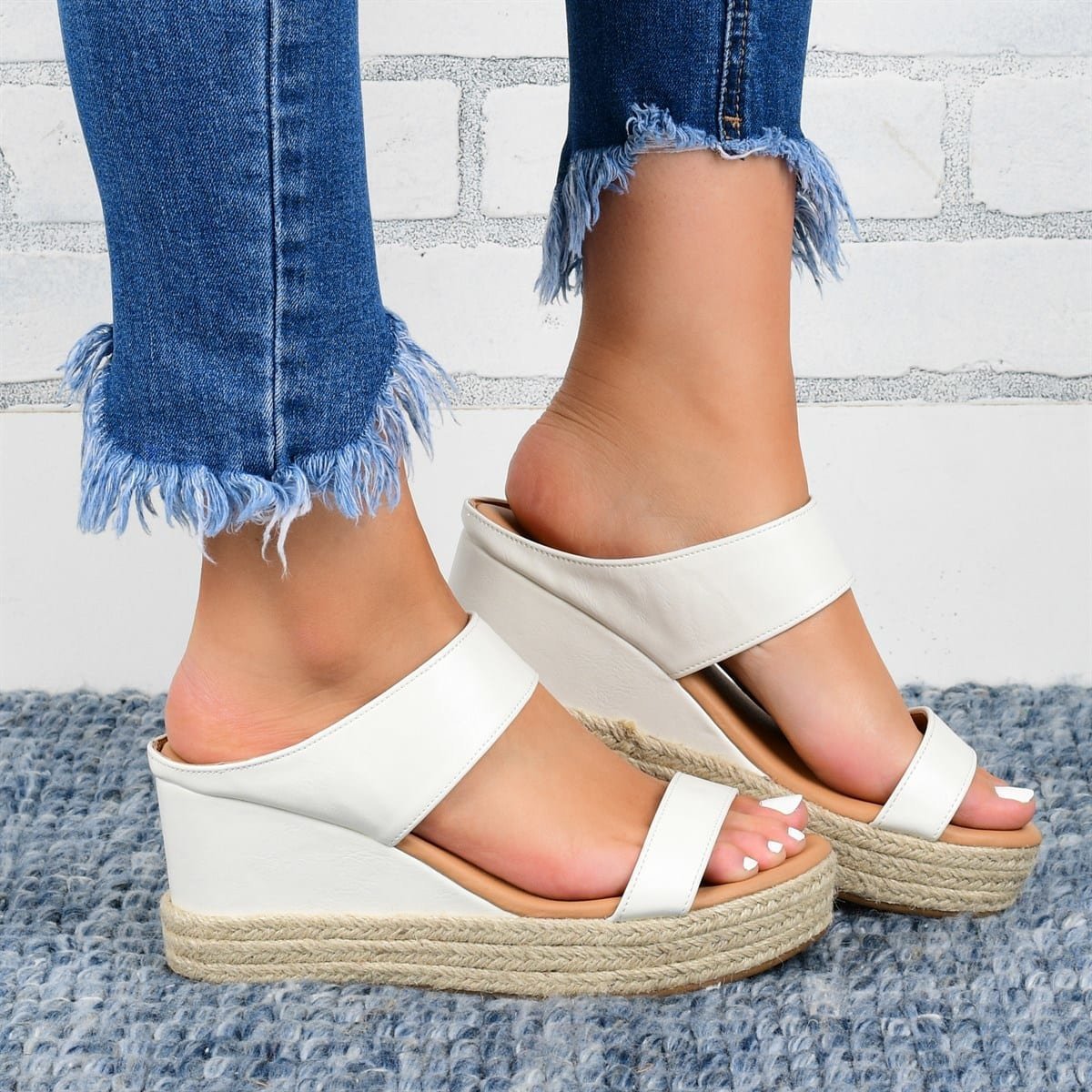Chaussons à talon compensé, sandales décontractées, chaussures à talon compensé en chanvre.