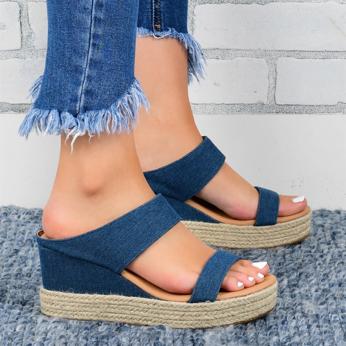 Chaussons à talon compensé, sandales décontractées, chaussures à talon compensé en chanvre.