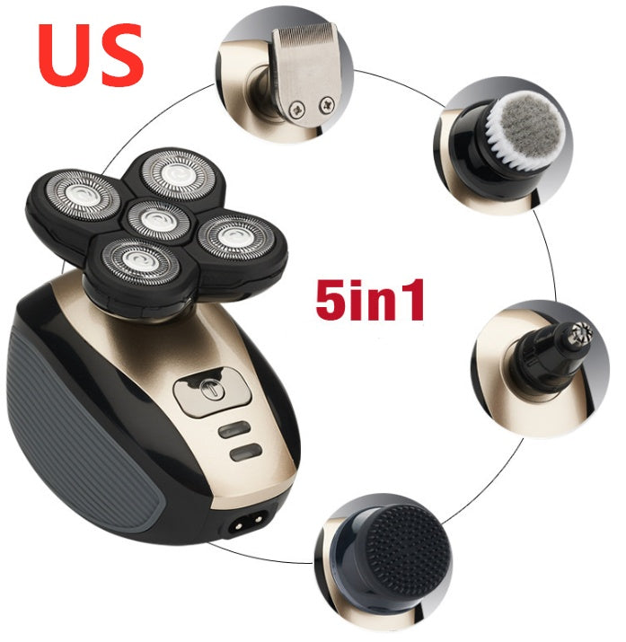 Rasoir électrique multifonction 5 en 1 avec 5 lames pour hommes, tondeuse rechargeable pour tête rasée, barbe et poils de nez.