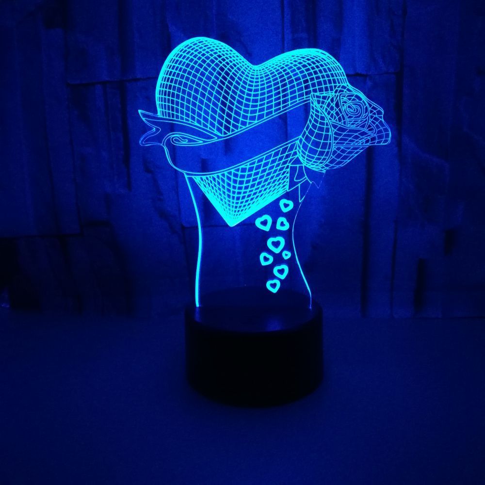 Lampe de table à illusion d'optique à effet 3D avec cœur aimanté et rose