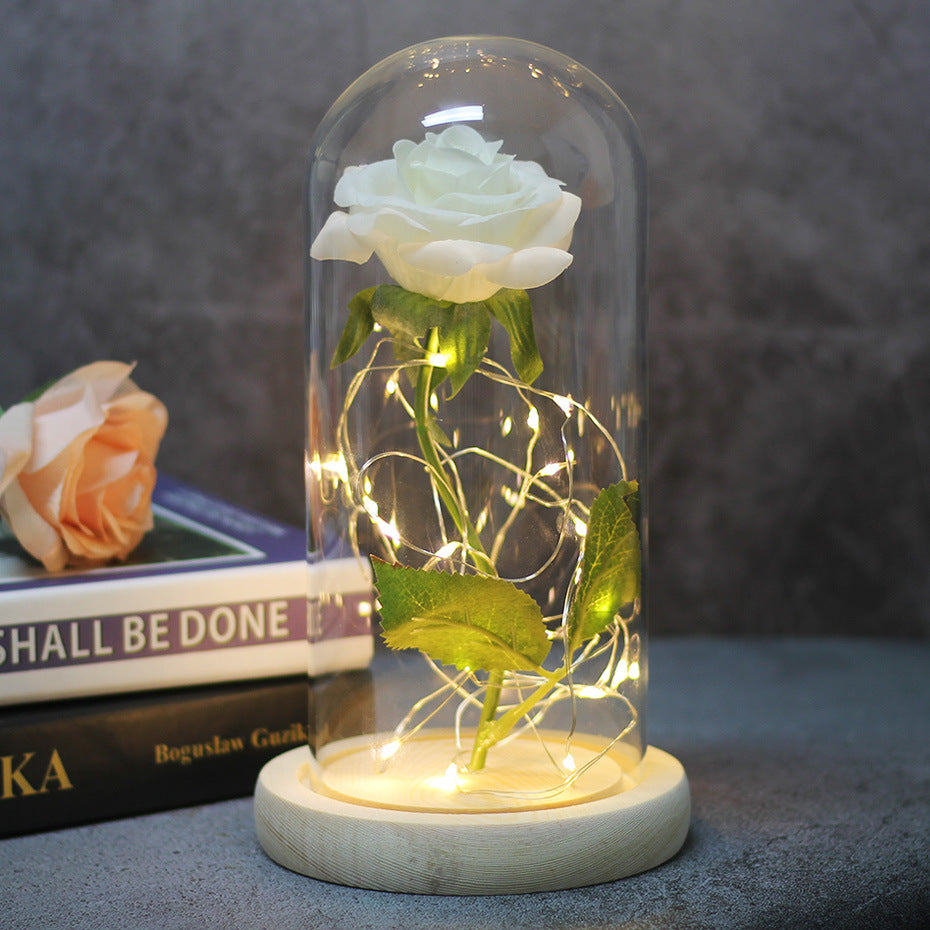 Cadeaux de mariage pour la fête des mères, cadeau de demoiselle d'honneur, rose en simulation immortelle, couvercle en verre lumineux, ornement LED.