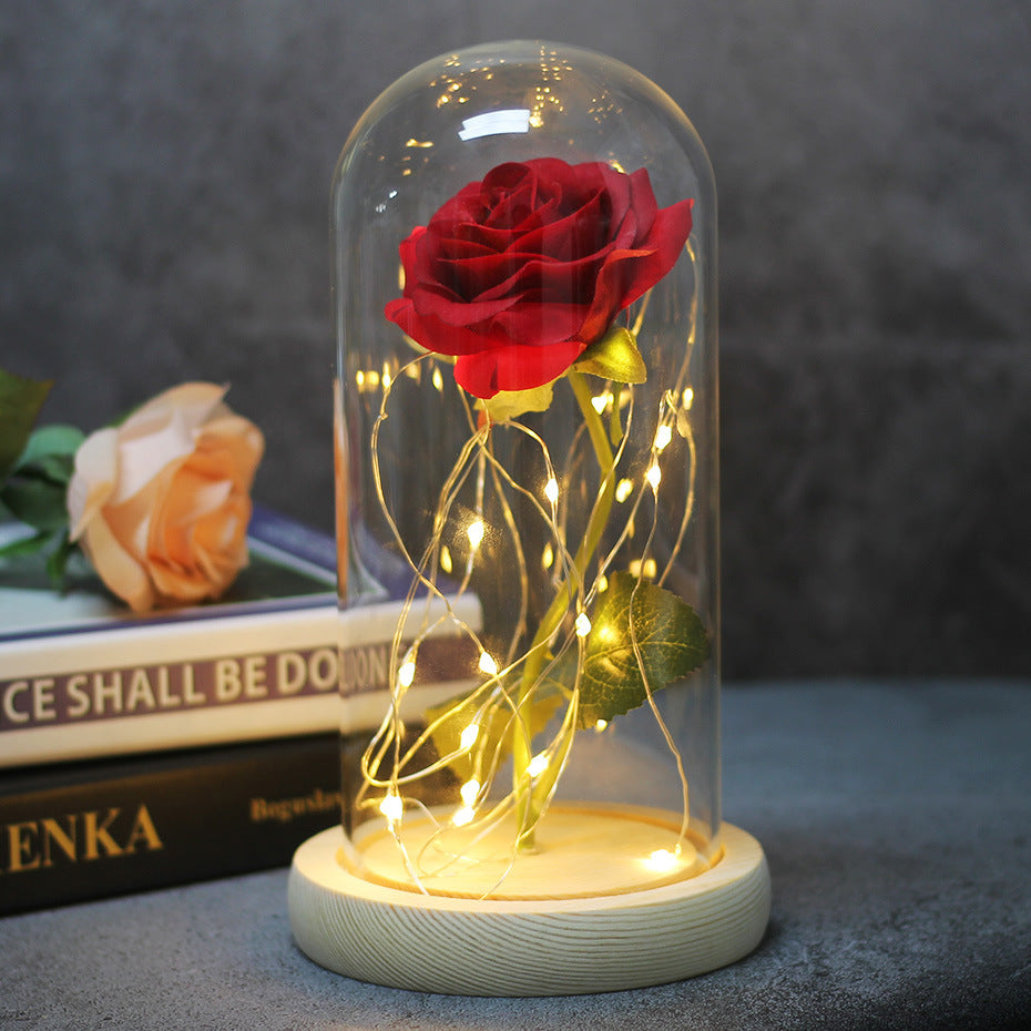 Cadeaux de mariage pour la fête des mères, cadeau de demoiselle d'honneur, rose en simulation immortelle, couvercle en verre lumineux, ornement LED.