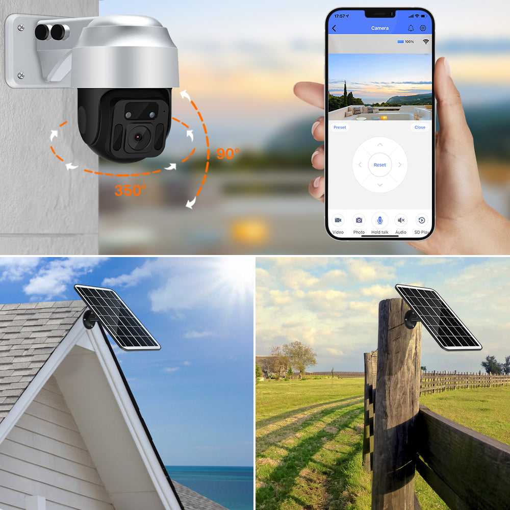 Caméra de surveillance sans fil WiFi alimentée par énergie solaire