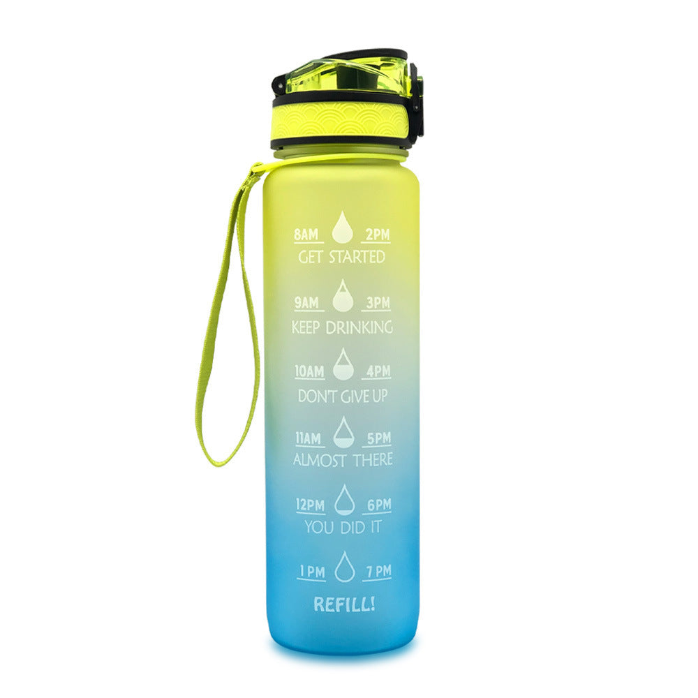 Bouteille d'eau Tritan 1L avec marqueur horaire, couvercle Bounce, bouteille d'eau motivante, tasse étanche pour le cyclisme et le fitness.