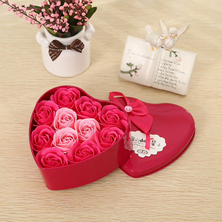 Coffret cadeau personnalisé pour événement de Noël Petit cadeau de mariage 11 roses Savon Fleur Amour Boîte en fer