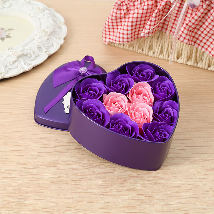 Coffret cadeau personnalisé pour événement de Noël Petit cadeau de mariage 11 roses Savon Fleur Amour Boîte en fer
