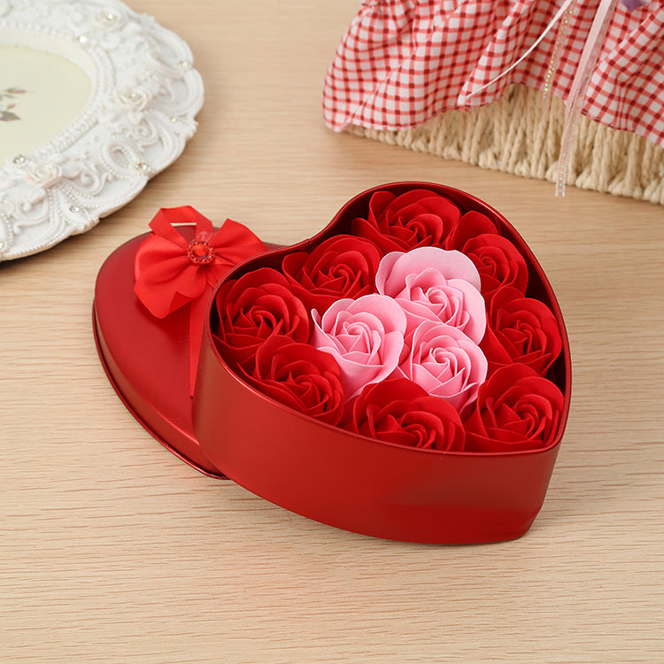 Coffret cadeau personnalisé pour événement de Noël Petit cadeau de mariage 11 roses Savon Fleur Amour Boîte en fer