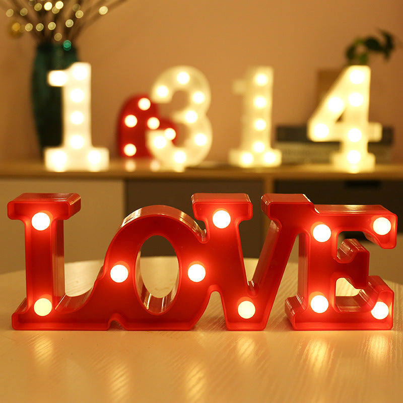 Veilleuse LED lumineuse avec lettres et chiffres de l'alphabet anglais, lampe à piles, décoration romantique pour mariage, fête de Noël