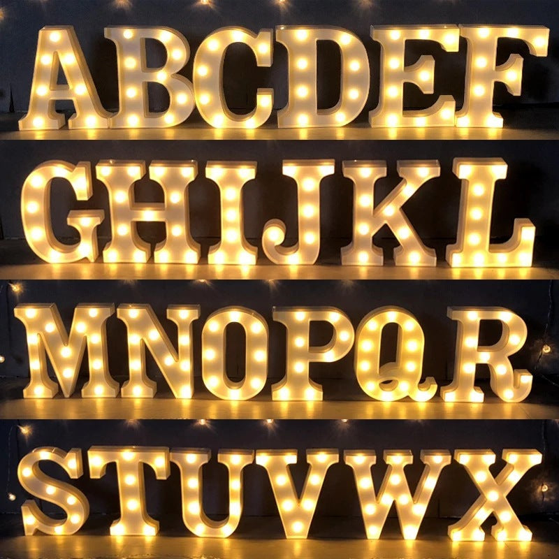 Veilleuse LED lumineuse avec lettres et chiffres de l'alphabet anglais, lampe à piles, décoration romantique pour mariage, fête de Noël