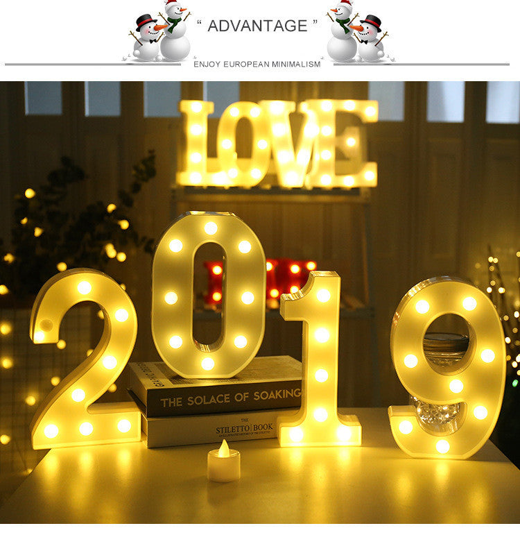 Veilleuse LED lumineuse avec lettres et chiffres de l'alphabet anglais, lampe à piles, décoration romantique pour mariage, fête de Noël