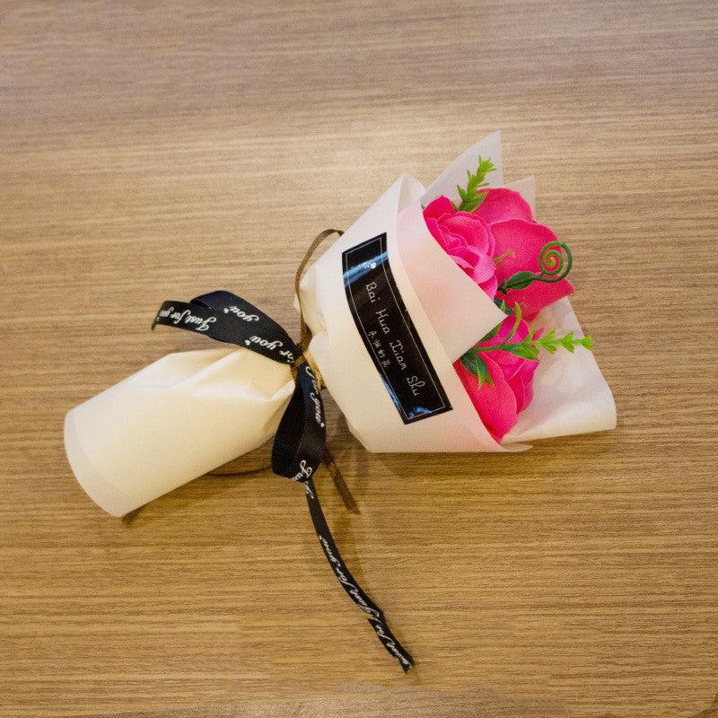 Bouquet de 3 roses en savon, fausses fleurs, cadeau de Saint-Valentin
