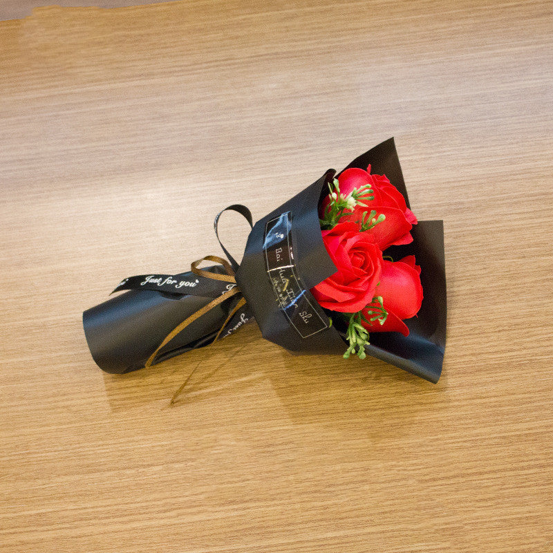 Bouquet de 3 roses en savon, fausses fleurs, cadeau de Saint-Valentin