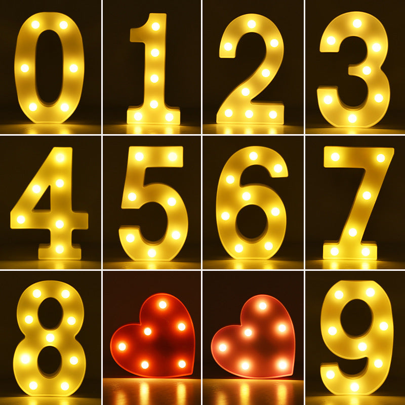 Veilleuse LED lumineuse avec lettres et chiffres de l'alphabet anglais, lampe à piles, décoration romantique pour mariage, fête de Noël