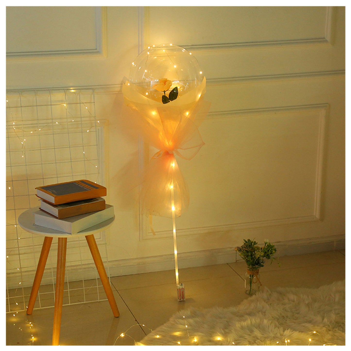 LED Ballon lumineux Rose Bouquet Transparent Bobo Boule Rose