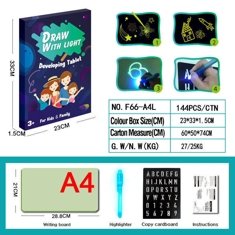 Tablette de dessin éducative 3D Magic 8 avec effets lumineux, tableau de puzzle, bloc-notes.