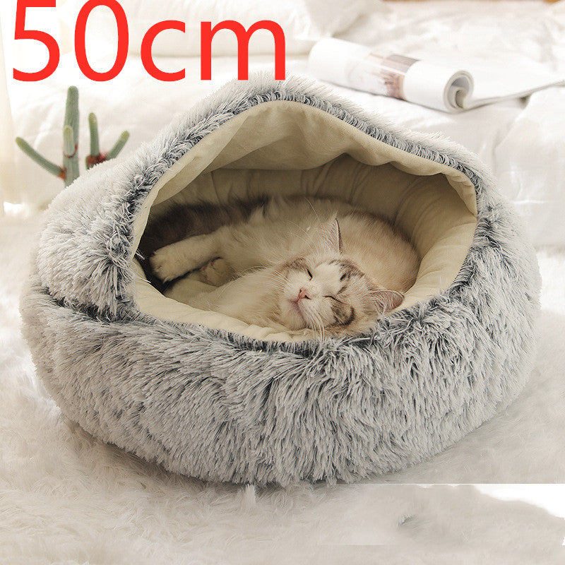 Lit pour chien et chat 2 en 1, lit d'hiver pour animaux, maison ronde en peluche chaude, lit doux en peluche longue pour animaux de compagnie, produits pour animaux.