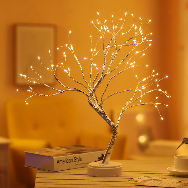 Interrupteur à effleurement lumineux en forme d'arbre, lumière nocturne étoilée en perle.